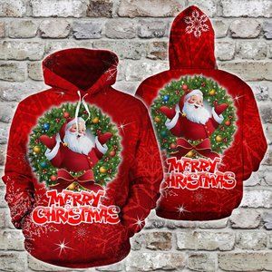Santa claus merry christmas snowflake hoodie 3d